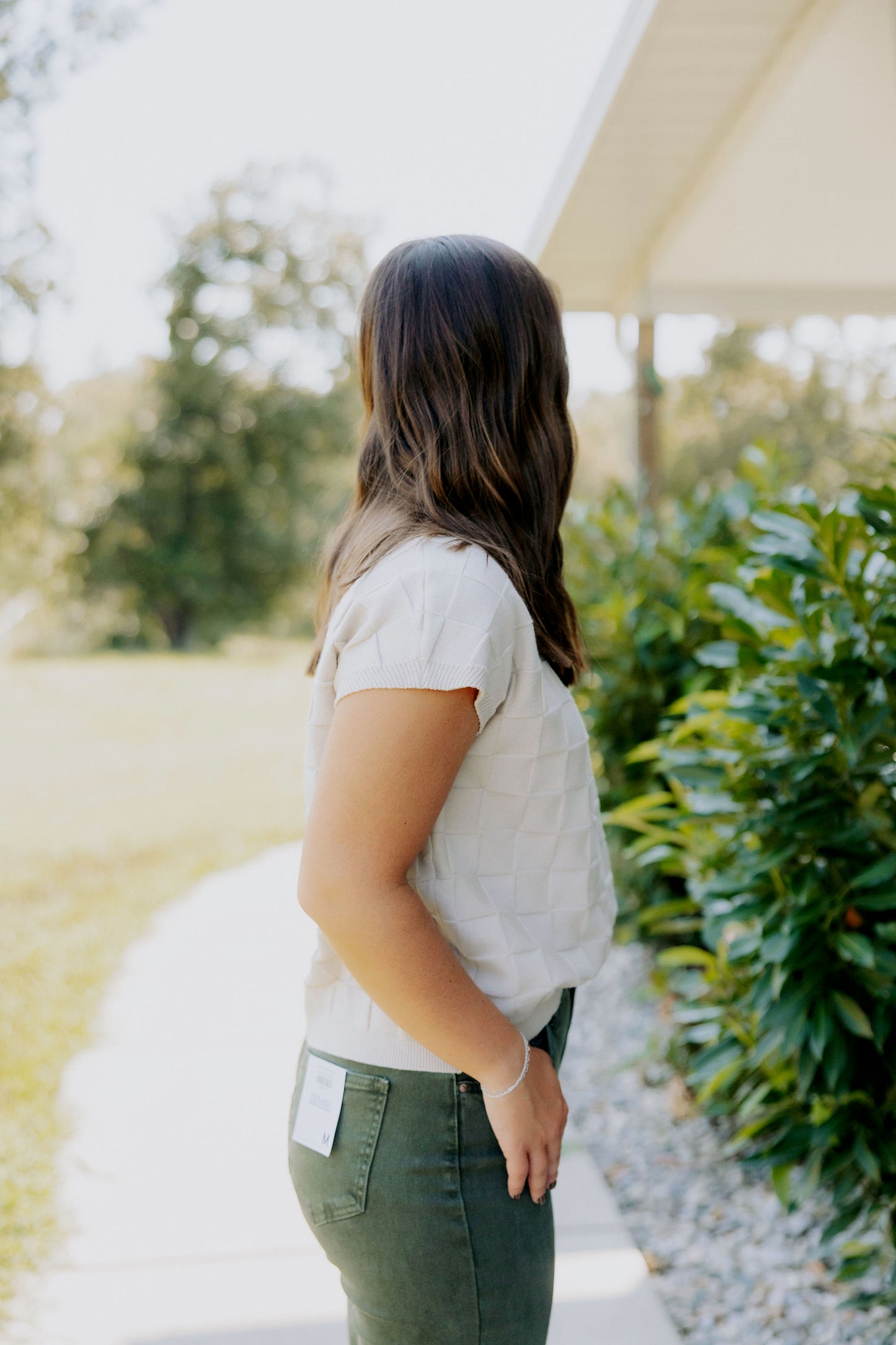 Shell Checkered Sweater Top