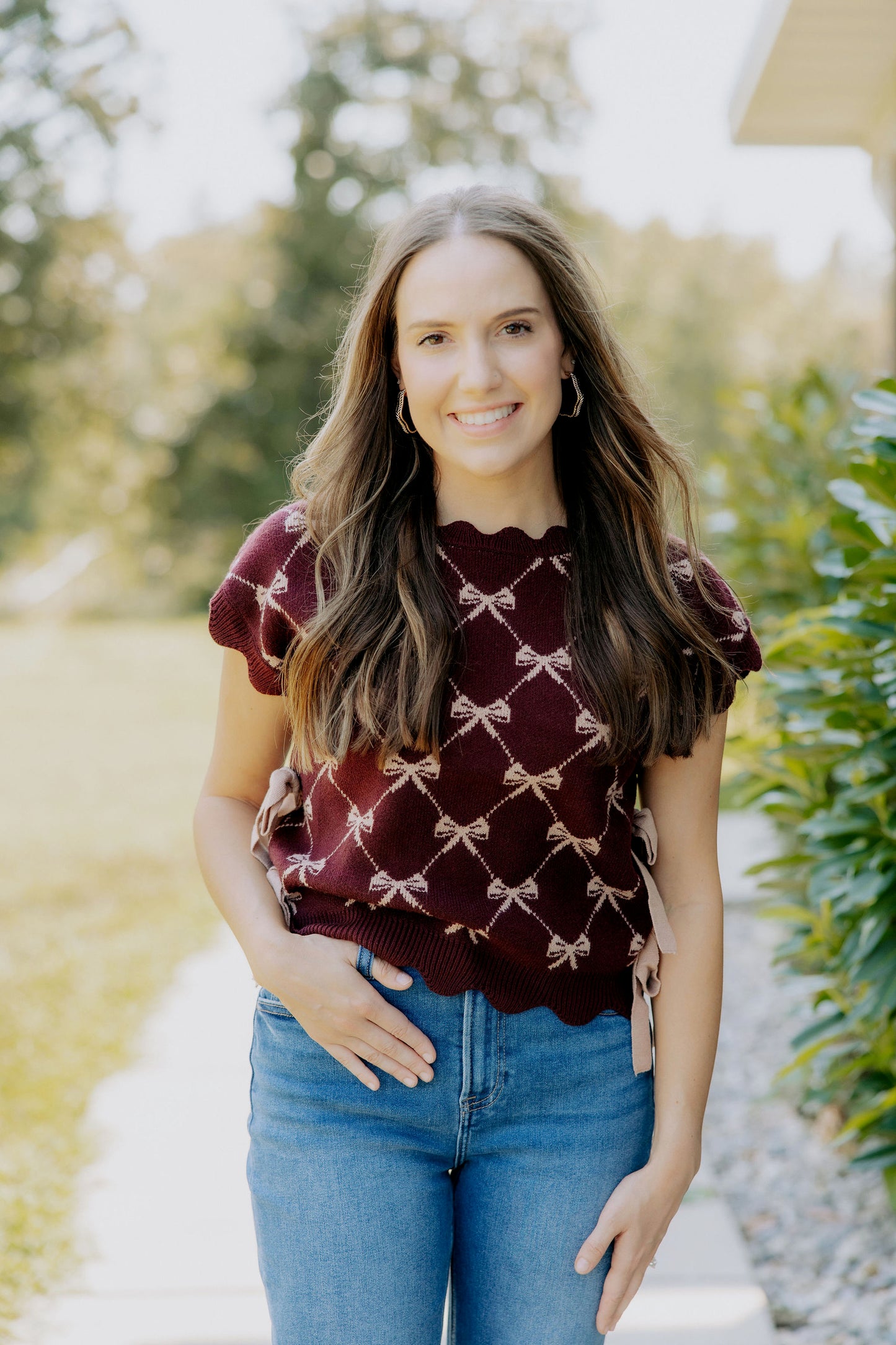Burgundy Bow Sweater Top