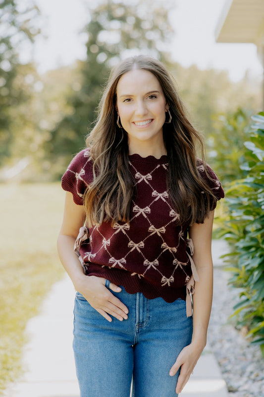 Burgundy Bow Sweater Top