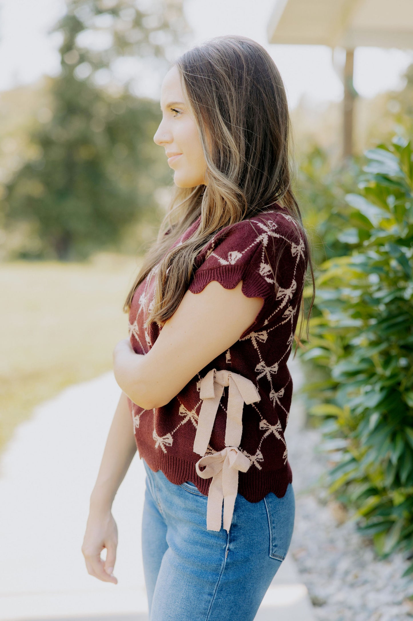 Burgundy Bow Sweater Top