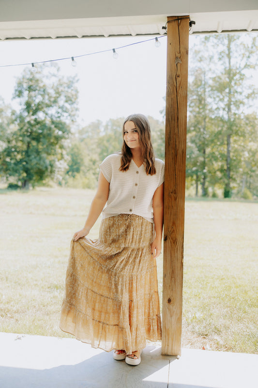 Camel Floral Skirt