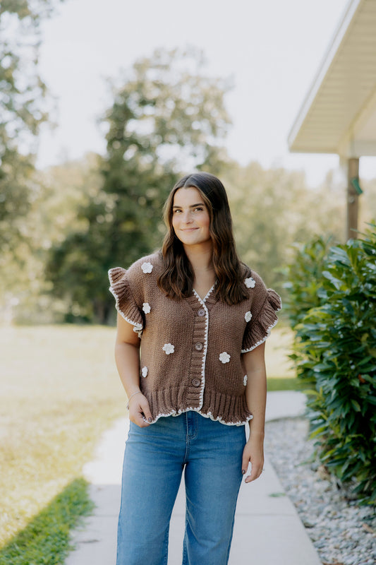 Brown Flower Sweater Top