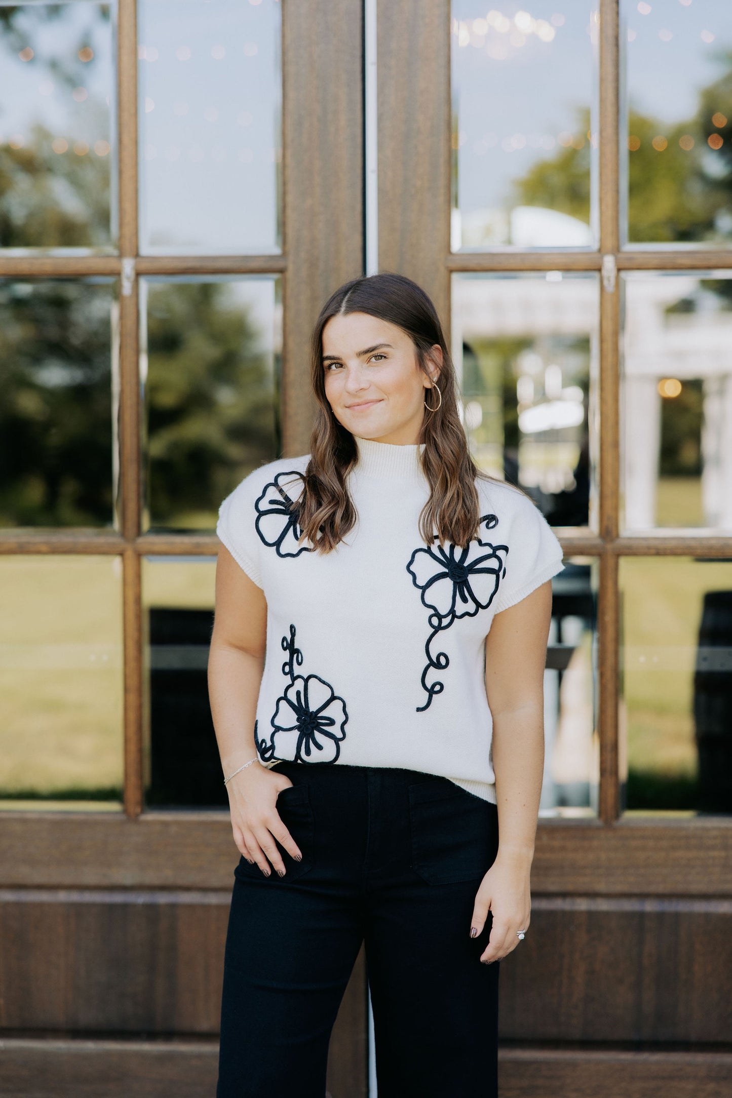 Mock Neck Floral Knit Top