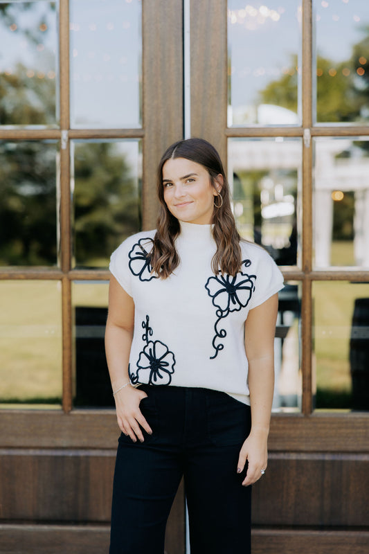 Mock Neck Floral Knit Top