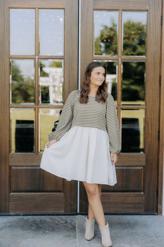 Olive Striped L/S Mini Dress
