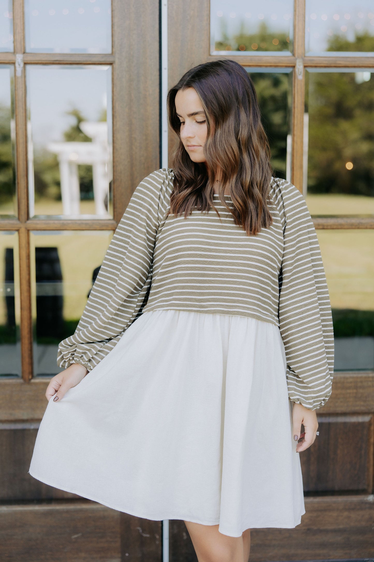 Olive Striped L/S Mini Dress