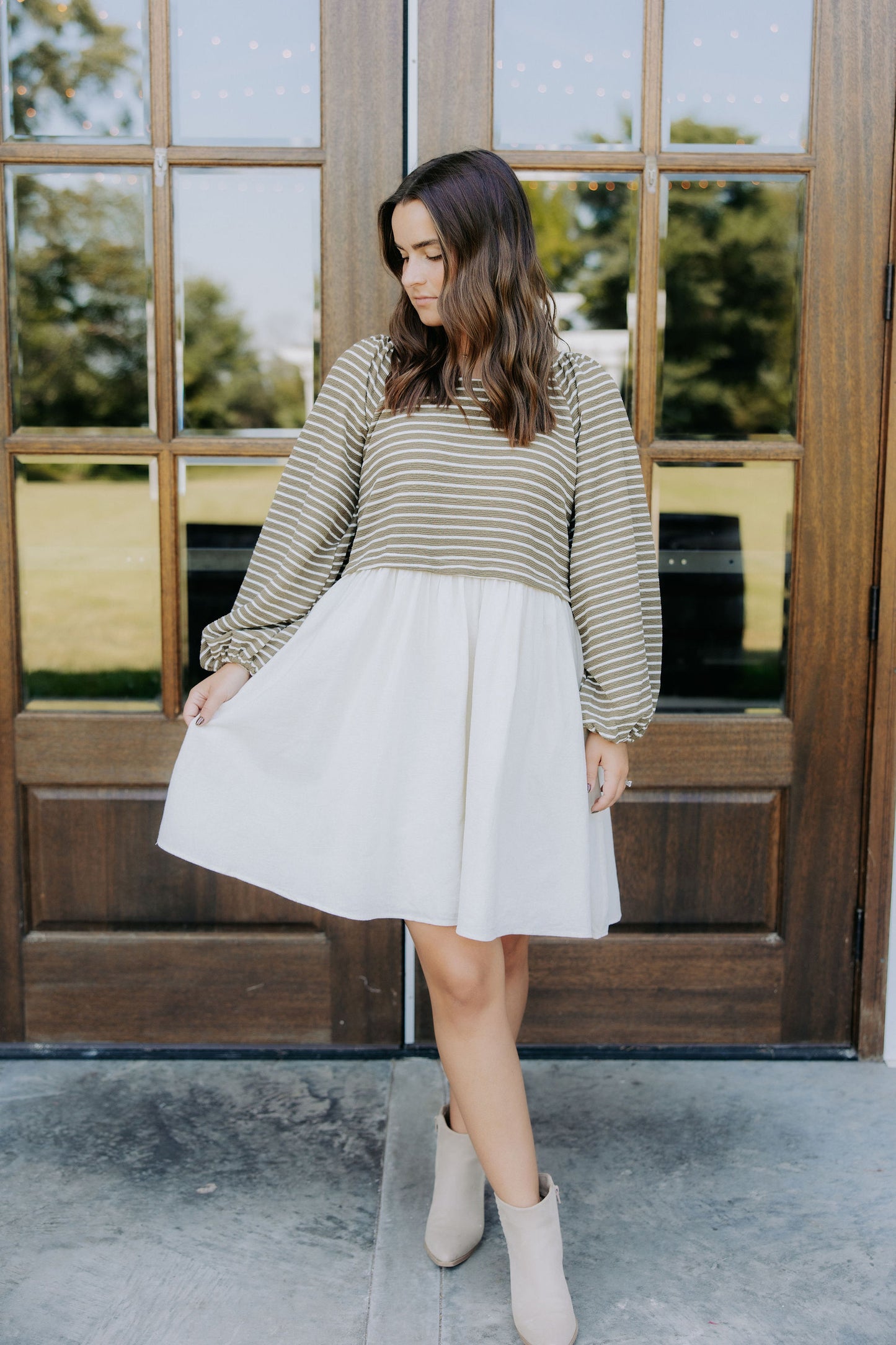 Olive Striped L/S Mini Dress
