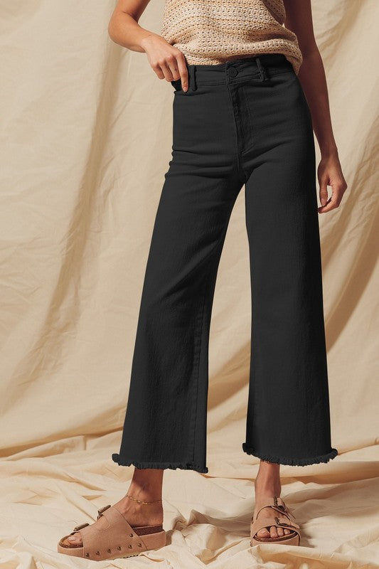 Black Frayed Hem Pants