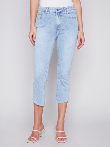 BB- Cropped Bootcut Twill Pants with Asymmetrical Hem